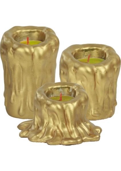 Mumluk Şamdan 3 Adet Tealight Uyumlu Üçlü Tüm Boylar Erimiş Mum Model