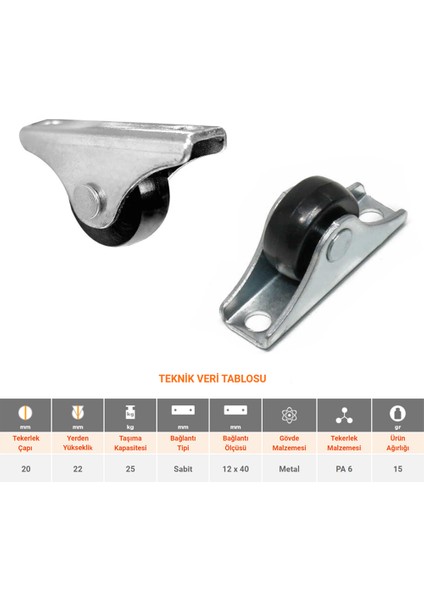 Sabit Mini Tekerlek Siyah ( 4 Adet )