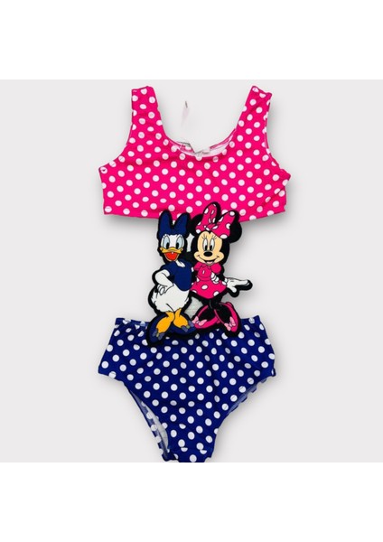 Kız Çocuk Çizgi Film Karakterli Figürlü Mayokini Yeni Sezon Mickey - Daisy Duck Puantiye