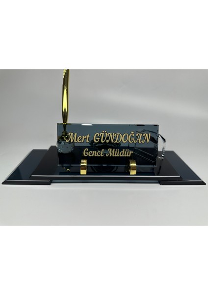 Kristal Cam Masaüstü Isimlik Çift Ayak Kalem Saat ve Kartvizit Figürlü Özel Hediyelik indirimleri