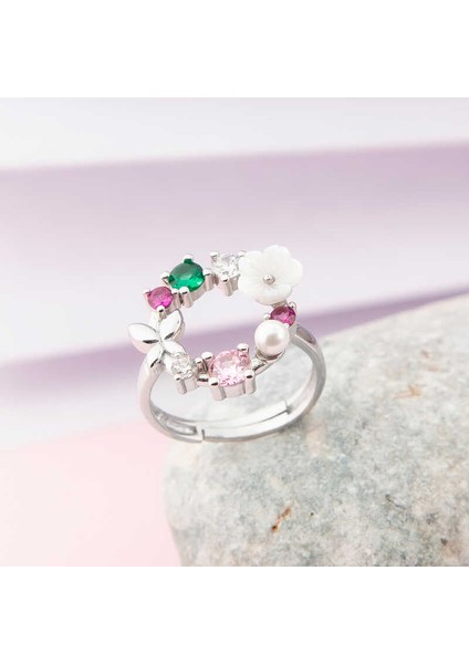 Gümüş Ayarlanabilir Renkli Manolya Çiçeği Kadın Yüzük fiyatları