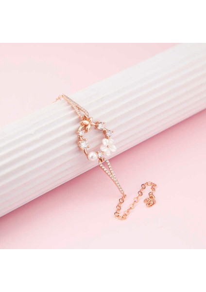 Gümüş Kalp Manolya Çiçeği Kelebek Kadın Bileklik