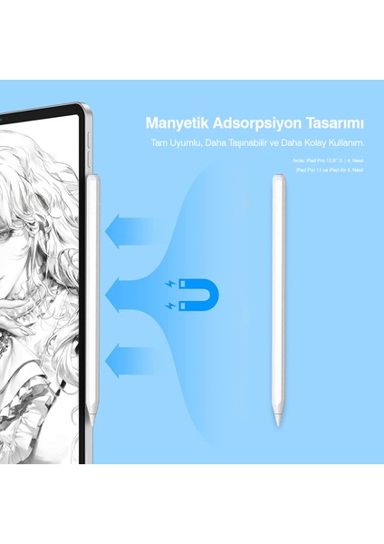 iPad ve iPad Pro (2018 Veya Sonrası) Için, Apple iPad 8./7./6. Nesil, iPad Pro 11 12.9 Inç, iPad Air 5./4./3. Nesil, iPad Mini ile Uyumlu Avuç Içi Reddetmeli Eğitim Hassasiyetli Dokunmatik Yazı Kalemi