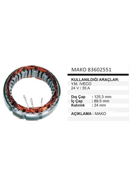 Statör (24V - 30A) Ford Cargo - Fıat 35 Nc - 50 Nc Fıat M 23 - 24