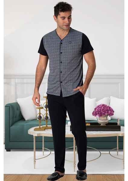 Mecit 2792 Gri Büyük Beden Boydan Düğmeli Erkek Pijama Takımı