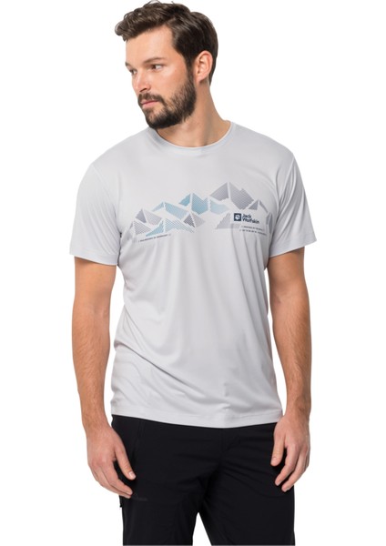 Jack Wolfskin Bisiklet Yaka Koyu Beyaz Erkek T-Shirt 1807183_5095 Peak Graphic T M