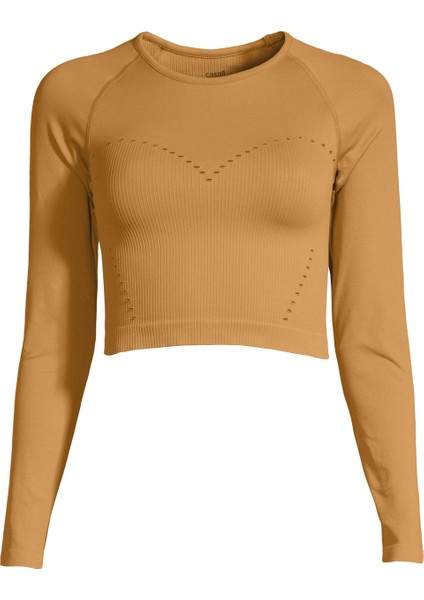 Sarı Kadın Bisiklet Yaka Uzun Kollu T-Shirt 22252-371 Seamless Femme Crop Long