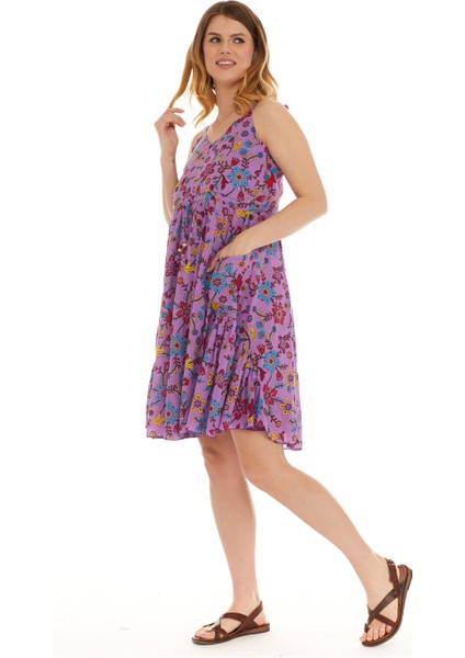 Askılı Vual Lila Kısa Elbise modelleri