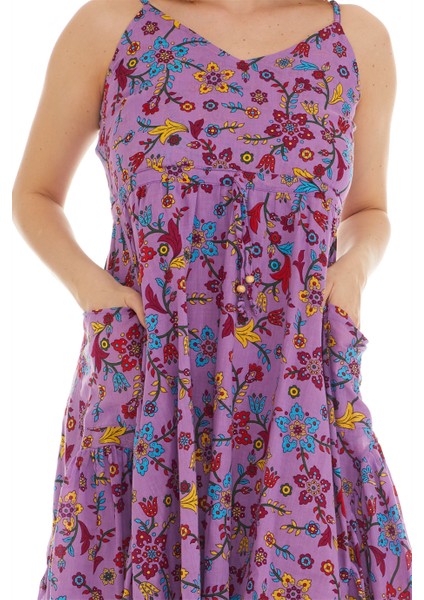 Askılı Vual Lila Kısa Elbise indirimleri