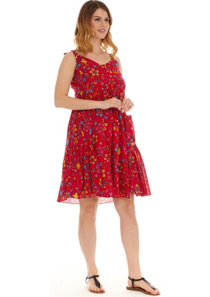 Askılı Vual Kırmızı Kısa Elbise fiyatları