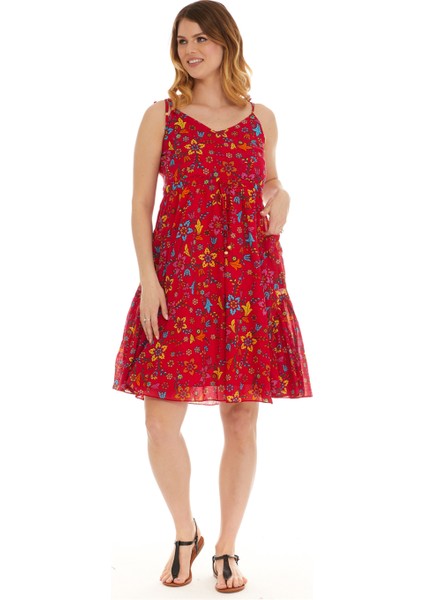 Askılı Vual Kırmızı Kısa Elbise fırsatları