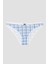 Mavi Çiçekli Kareli 3lü Soft Pointel Slip Külot 2