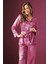 2190 Kadın Saten Uzun Kollu Pijama Takımı-Pembe 1