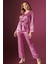 2190 Kadın Saten Uzun Kollu Pijama Takımı-Pembe 2