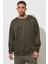 Erkek Haki Oversize Bol Kesim Bisiklet Yaka Düz Sweatshirt 1