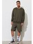 Erkek Haki Oversize Bol Kesim Bisiklet Yaka Düz Sweatshirt 2