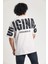 Krem Rengi Baskılı Oversize T-Shirt 3