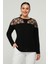 Kadın Büyük Beden Transparan Tül Detay Siyah Bluz 1