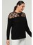 Kadın Büyük Beden Transparan Tül Detay Siyah Bluz 5