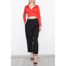 Lurex Polo Yaka Kruvaze Bluz Kırmızı - 10608.631.