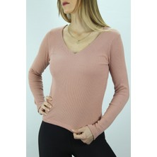 Lurex V Yaka Bluz Pudra - 121.245
