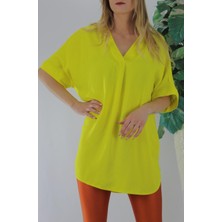 Lurex Dokuma V Yaka Bluz Sarı - 1297.85