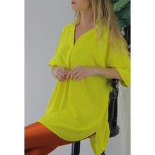 Lurex Dokuma V Yaka Bluz Sarı - 1297.85