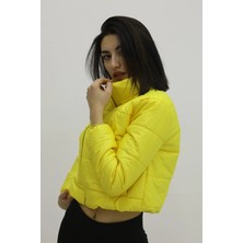 Lurex Fermuarlı Çift Cepli Şişme Mont Sarı - LKS9294