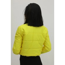 Lurex Fermuarlı Çift Cepli Şişme Mont Sarı - LKS9294