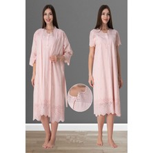 Effortt Pudra Fistolu Sabahlıklı Hamile Lohusa Gecelik Takım