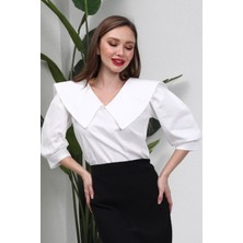 Küçüğüm Butik Yakalı Beyaz Krep Bluz