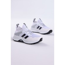 Tonny Black Çocuk Unisex Beyaz Siyah Rahat Kalıp Nefes Alabilen Kumaş Bağcıklı Sneaker