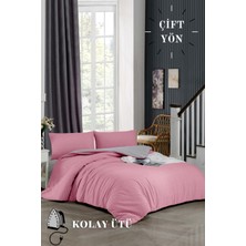 Ely Parker Kolay Ütü 100X200 Tek Kişilik Nevresim Takımı (Gri Lastikli Çarşaf+Yorgan Kılıfı+Y.k) Pembe