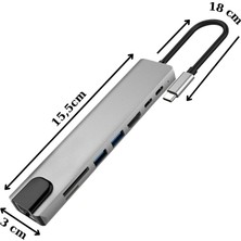 Techmaster 8in1 Type-C 4K HDMI RJ45 Micro Sd Tf 2xusb3.0 2xtype-C Hub Çevirici