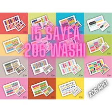 Ceres 15 Sayfa 206 Adet Washi Tape Etiket Sticker Set (9X13CM 15 Sayfa Toplam 206 Bant) Washı Set