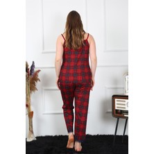 Akbeniz Kadın Büyük Beden Kırmızı Ekoseli Ip Askılı Pijama Takım 202197