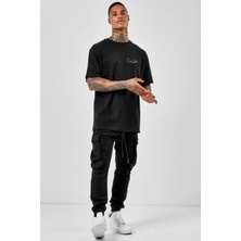 Hanclo Oversize Cool Dude Baskılı Siyah Tshirt