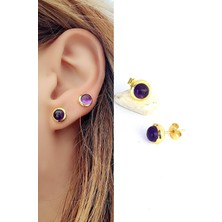 Ose Shop Ametist Taşlı 925 Ayar Gümüş Üzerine Altın Kaplama Doğal Taş Minimal Küpe