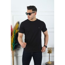 Kozik Erkek Siyah Basic T-Shirt %100 Pamuk Kısa Kol Bisiklet Yaka Standart Tarz