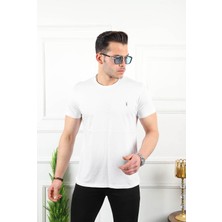 Kozik Beyaz Erkek Bisiklet Yaka Standart %100 Pamuk Erkek Basic T-Shirt