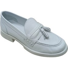 Albini Beyaz Deri Kadın Babet Ayakkabı10