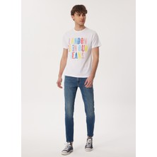 Lee Cooper Fergus Erkek %100 Pamuk O Yaka T-Shirt Beyaz