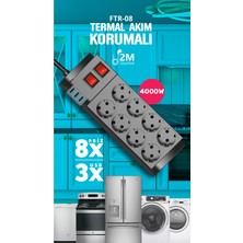Xnews Fulltech Ftr-08 8 Li Termal Akım Korumalı 3 USB Li Priz