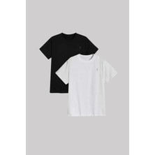 Kozik Erkek Siyah-Beyaz Bisiklet Yaka Standart %100 Pamuk Erkek T-Shirt 2'li Paket