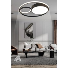 Ledmi Lighting Yuvarlak Siyah LED Avize Kumandalı 3 Renk Aydınlatmalı Plafonyer Modern LED Tavan Avizesi Dimmerli