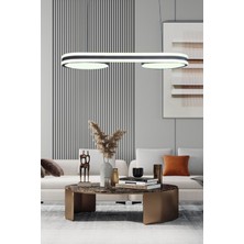 Ledmi Lighting Geniş Model Çift Halkalı Siyah LED Avize, 3 Renk Aydınlatmalı, Kumandalı Modern Avize, Salon Avizesi