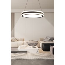 Ledmi Lighting Geniş Model Tek Halkalı Siyah LED Avize, 3 Renk Aydınlatmalı, Kumandalı Modern Avize, Salon Avizesi