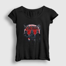 Presmono Kadın Siyah Red Moon Behemoth T-Shirt