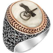 Takıhan 925 Ayar Gümüş Tuğralı Sedef Taşlı Yüzük