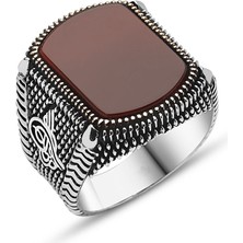 Takıhan 925 Ayar Gümüş Akik Taşlı Tuğralı Erkek Yüzük